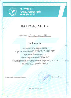 Диплом ИМИТиФ Спартакиада (Гиревой спорт)